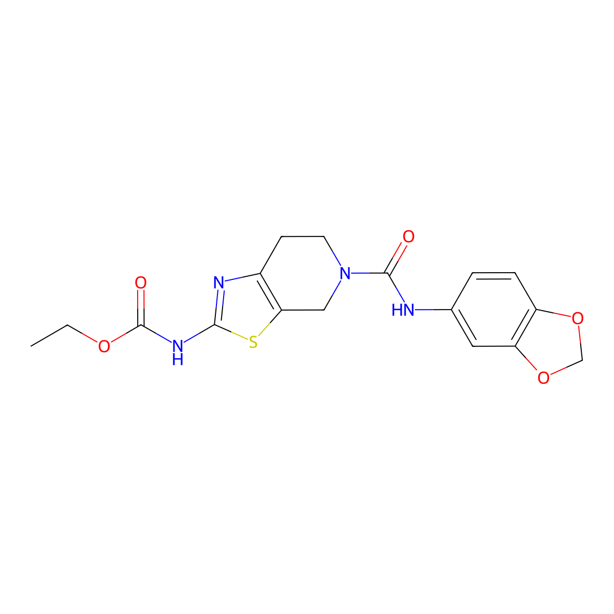 Ethyl (5-(benzo[d][1,3]dioxol-5-ylcarbamoyl)-4,5,6,7-tetrahydrothiazolo[5,4-c]pyridin-2-yl)carbamate molecular structure, CAS 1351655-52-1