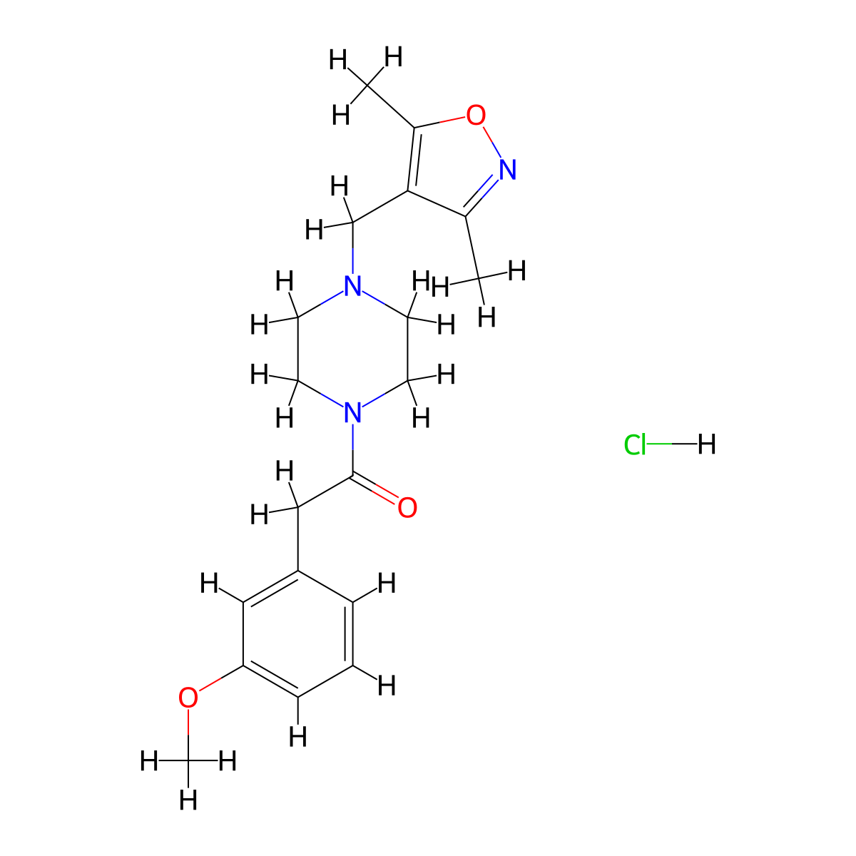 1-(4-((3,5-Dimethylisoxazol-4-yl)methyl)piperazin-1-yl)-2-(3-methoxyphenyl)ethanone hydrochloride molecular structure, CAS 1351655-53-2
