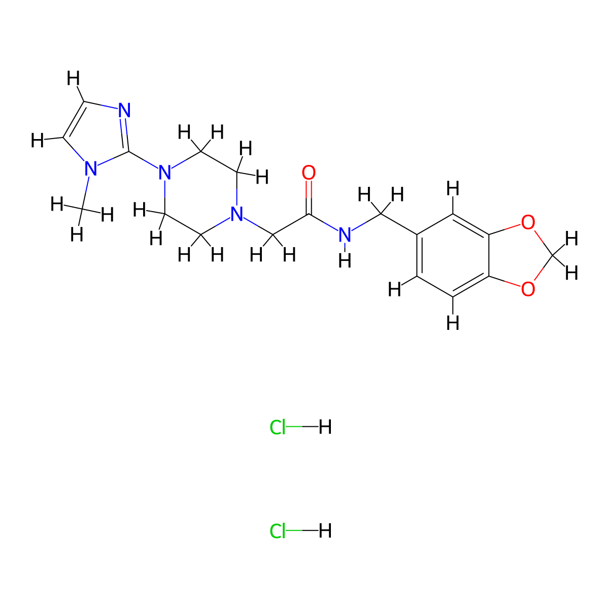 N-(benzo[d][1,3]dioxol-5-ylmethyl)-2-(4-(1-methyl-1H-imidazol-2-yl)piperazin-1-yl)acetamide dihydrochloride molecular structure, CAS 1351657-78-7