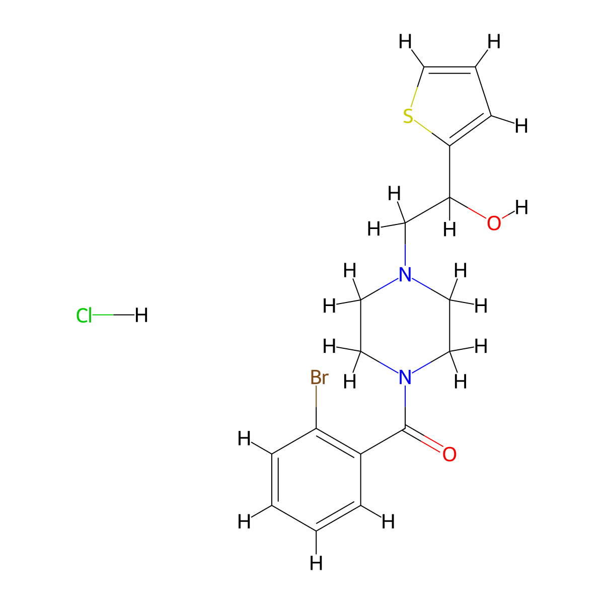 (2-Bromophenyl)(4-(2-hydroxy-2-(thiophen-2-yl)ethyl)piperazin-1-yl)methanone hydrochloride molecular structure, CAS 1351657-81-2