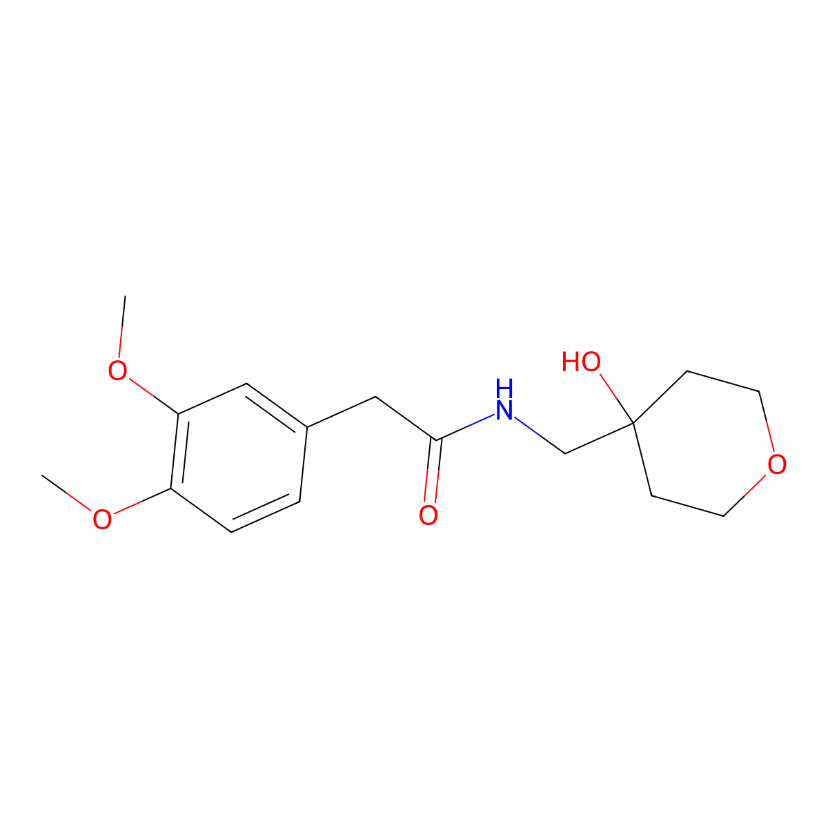 2-(3,4-dimethoxyphenyl)-N-((4-hydroxytetrahydro-2H-pyran-4-yl)methyl)acetamide molecular structure, CAS 1351657-85-6