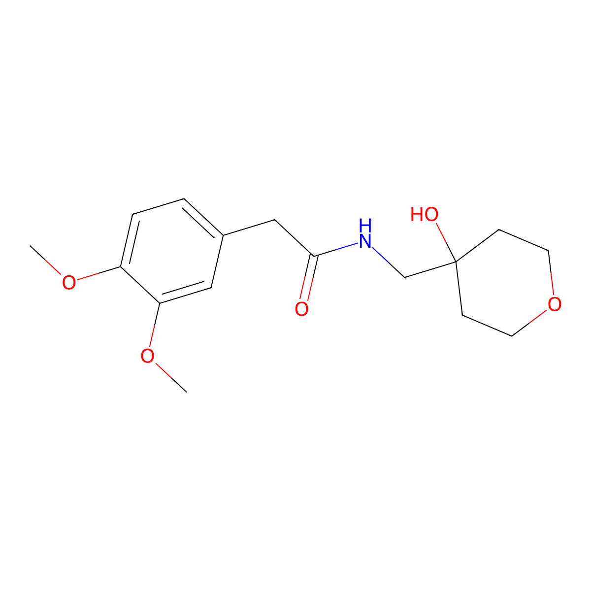 2-(3,4-dimethoxyphenyl)-N-((4-hydroxytetrahydro-2H-pyran-4-yl)methyl)acetamide molecular structure, CAS 1351657-85-6