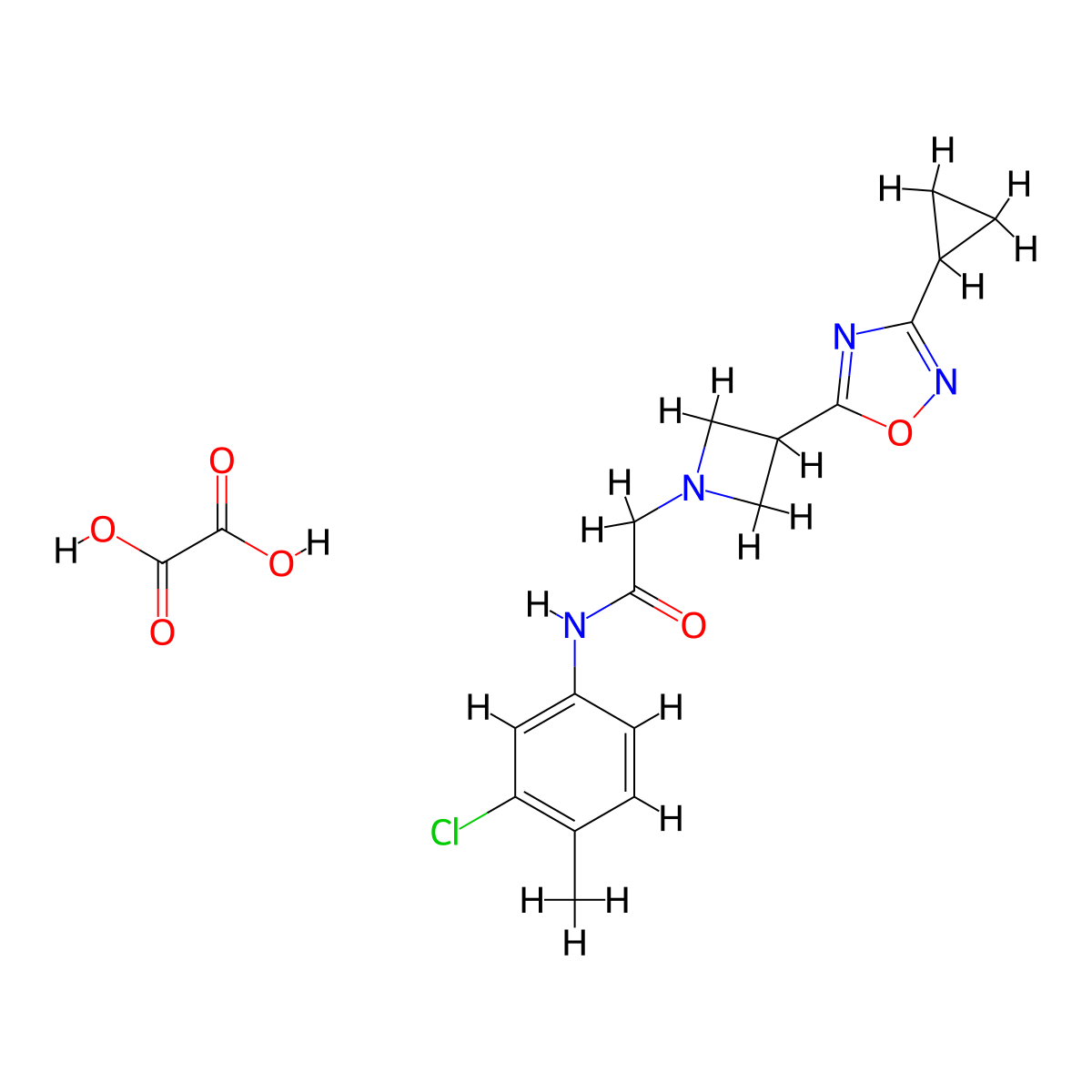 N-(3-chloro-4-methylphenyl)-2-(3-(3-cyclopropyl-1,2,4-oxadiazol-5-yl)azetidin-1-yl)acetamide oxalate molecular structure, CAS 1351657-87-8