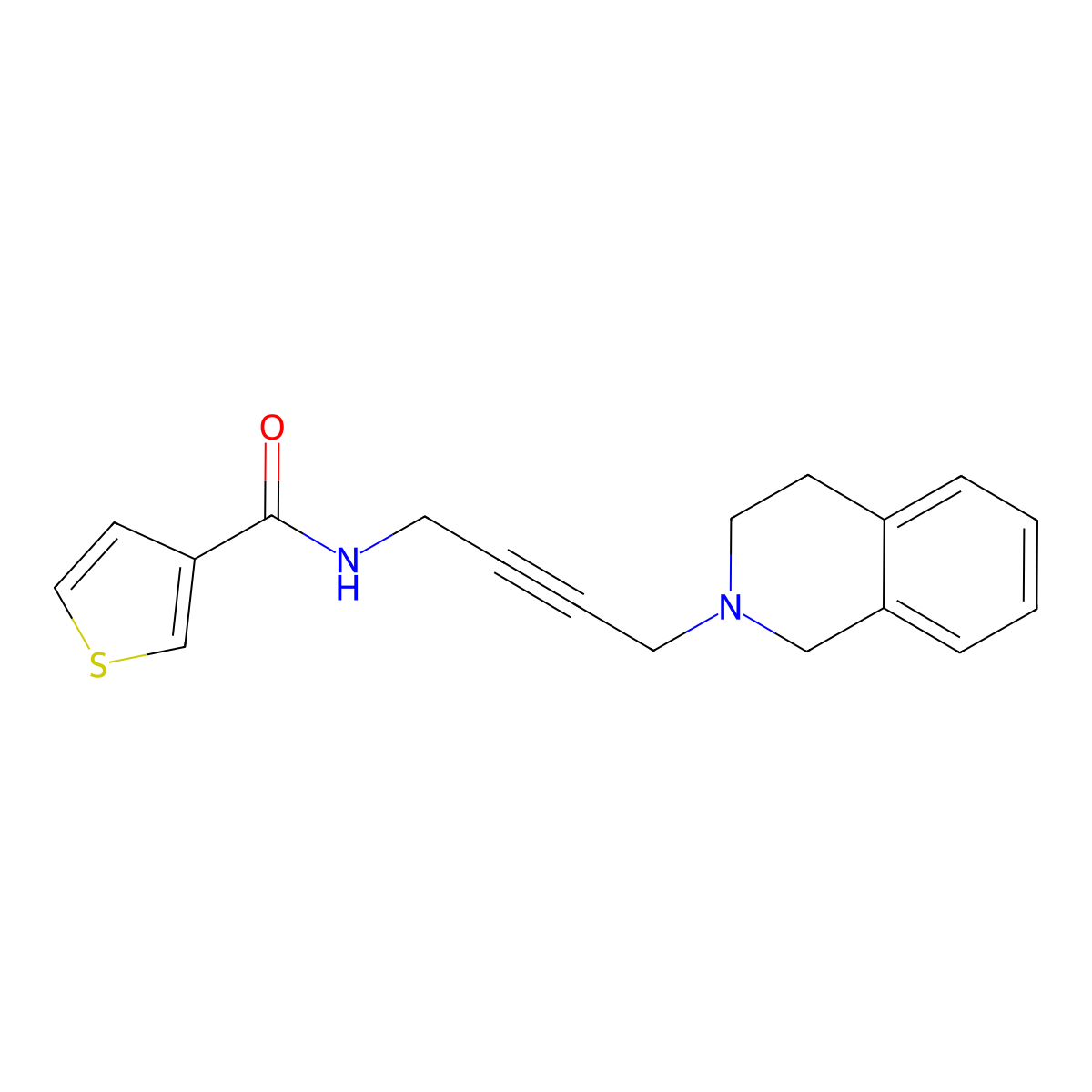 N-(4-(3,4-dihydroisoquinolin-2(1H)-yl)but-2-yn-1-yl)thiophene-3-carboxamide molecular structure, CAS 1351657-90-3