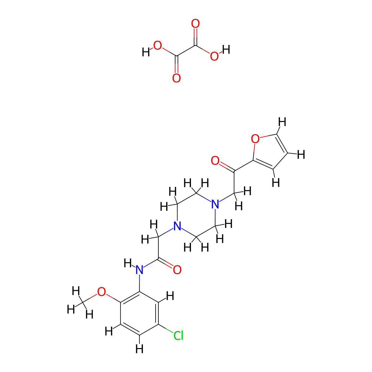N-(5-chloro-2-methoxyphenyl)-2-(4-(2-(furan-2-yl)-2-oxoethyl)piperazin-1-yl)acetamide oxalate molecular structure, CAS 1351657-93-6
