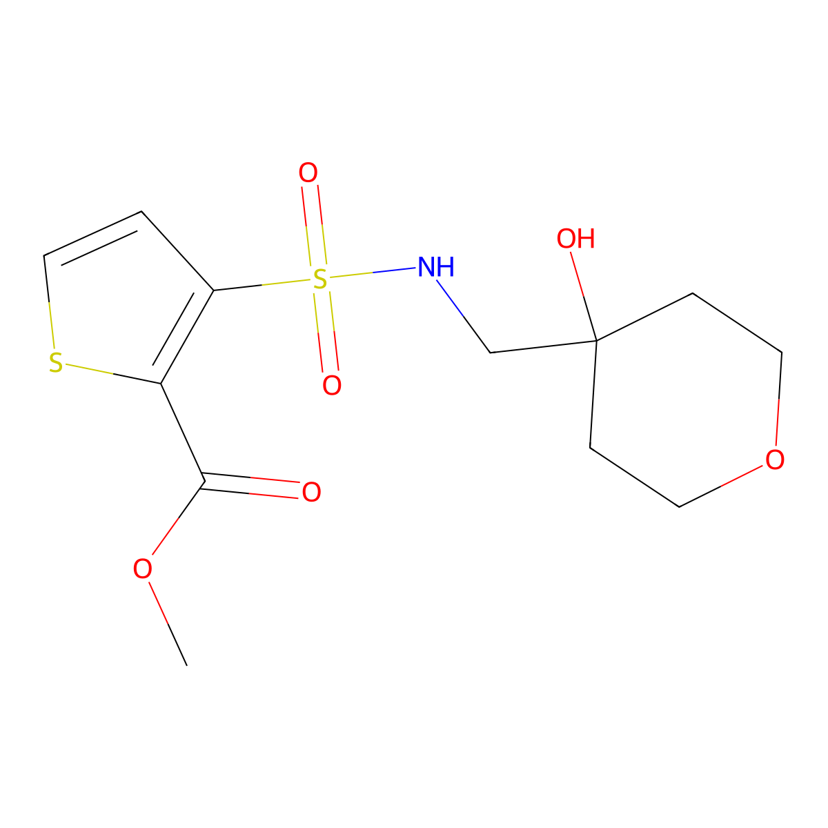 methyl 3-(N-((4-hydroxytetrahydro-2H-pyran-4-yl)methyl)sulfamoyl)thiophene-2-carboxylate molecular structure, CAS 1351657-96-9
