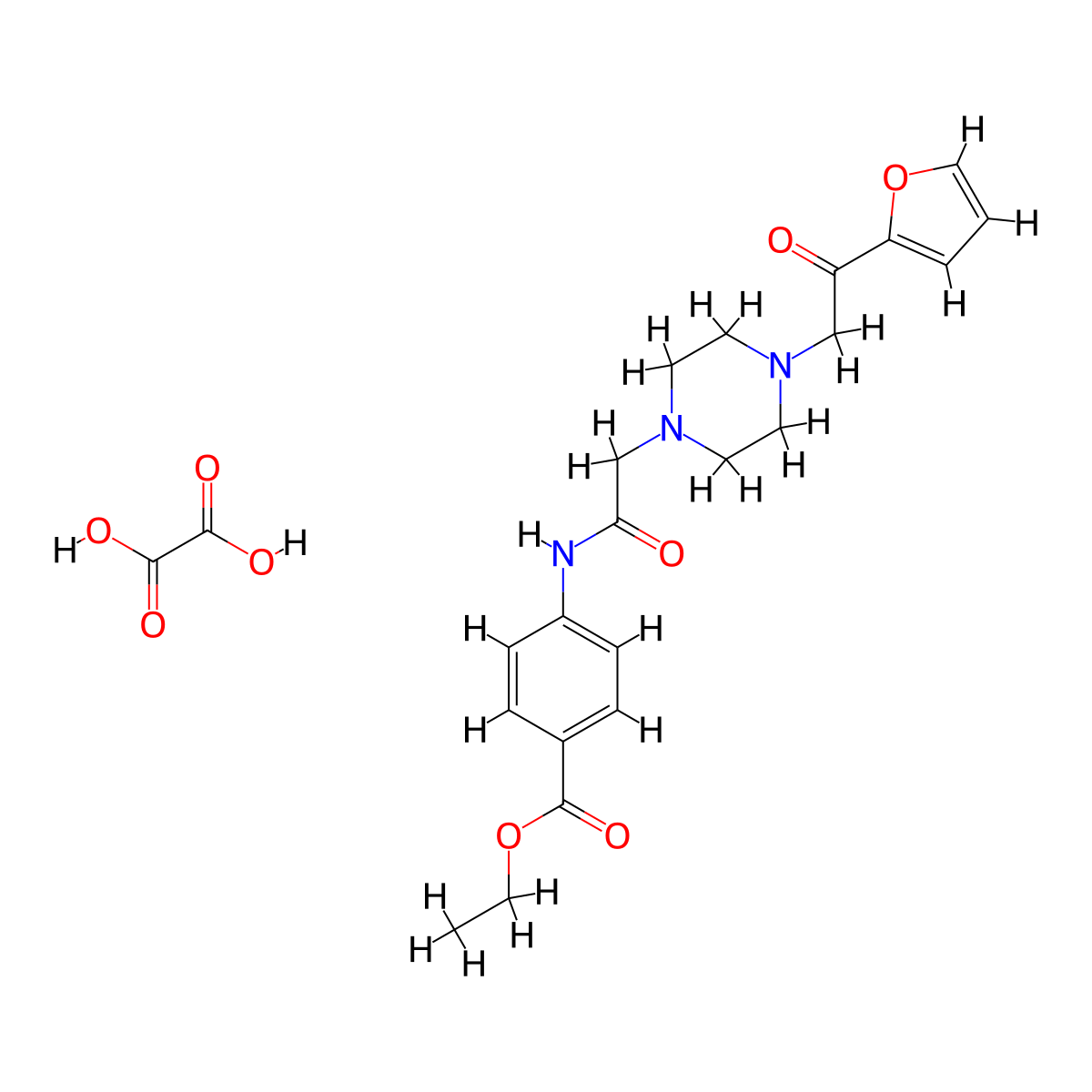 Ethyl 4-(2-(4-(2-(furan-2-yl)-2-oxoethyl)piperazin-1-yl)acetamido)benzoate oxalate molecular structure, CAS 1351657-98-1