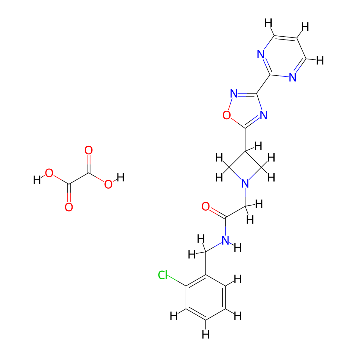 N-(2-chlorobenzyl)-2-(3-(3-(pyrimidin-2-yl)-1,2,4-oxadiazol-5-yl)azetidin-1-yl)acetamide oxalate molecular structure, CAS 1351657-99-2