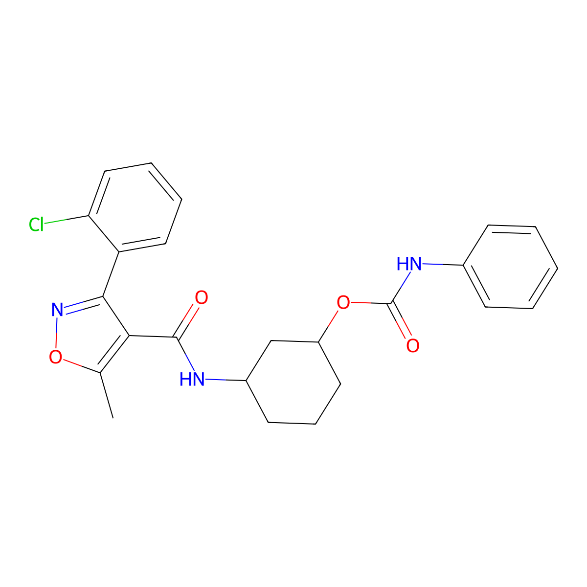 3-(3-(2-Chlorophenyl)-5-methylisoxazole-4-carboxamido)cyclohexyl phenylcarbamate molecular structure, CAS 1351658-07-5