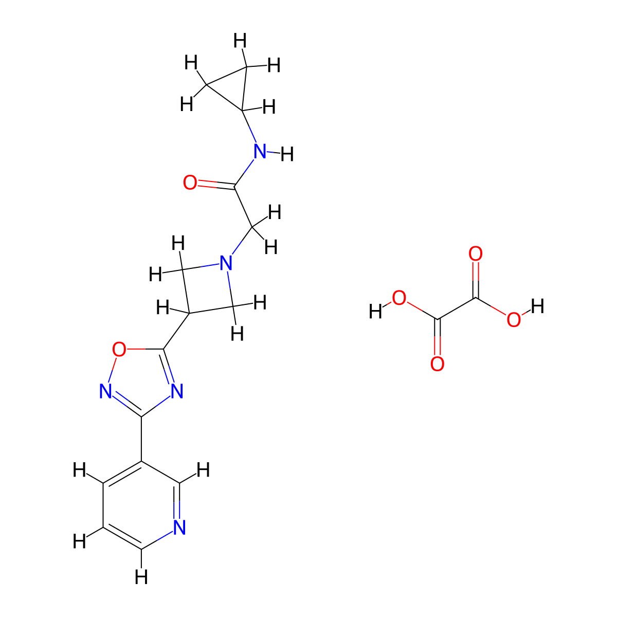 N-cyclopropyl-2-(3-(3-(pyridin-3-yl)-1,2,4-oxadiazol-5-yl)azetidin-1-yl)acetamide oxalate molecular structure, CAS 1351658-13-3