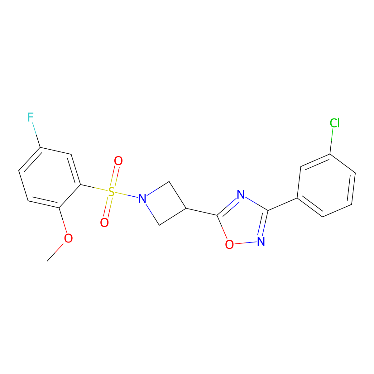 3-(3-Chlorophenyl)-5-(1-((5-fluoro-2-methoxyphenyl)sulfonyl)azetidin-3-yl)-1,2,4-oxadiazole molecular structure, CAS 1351658-23-5