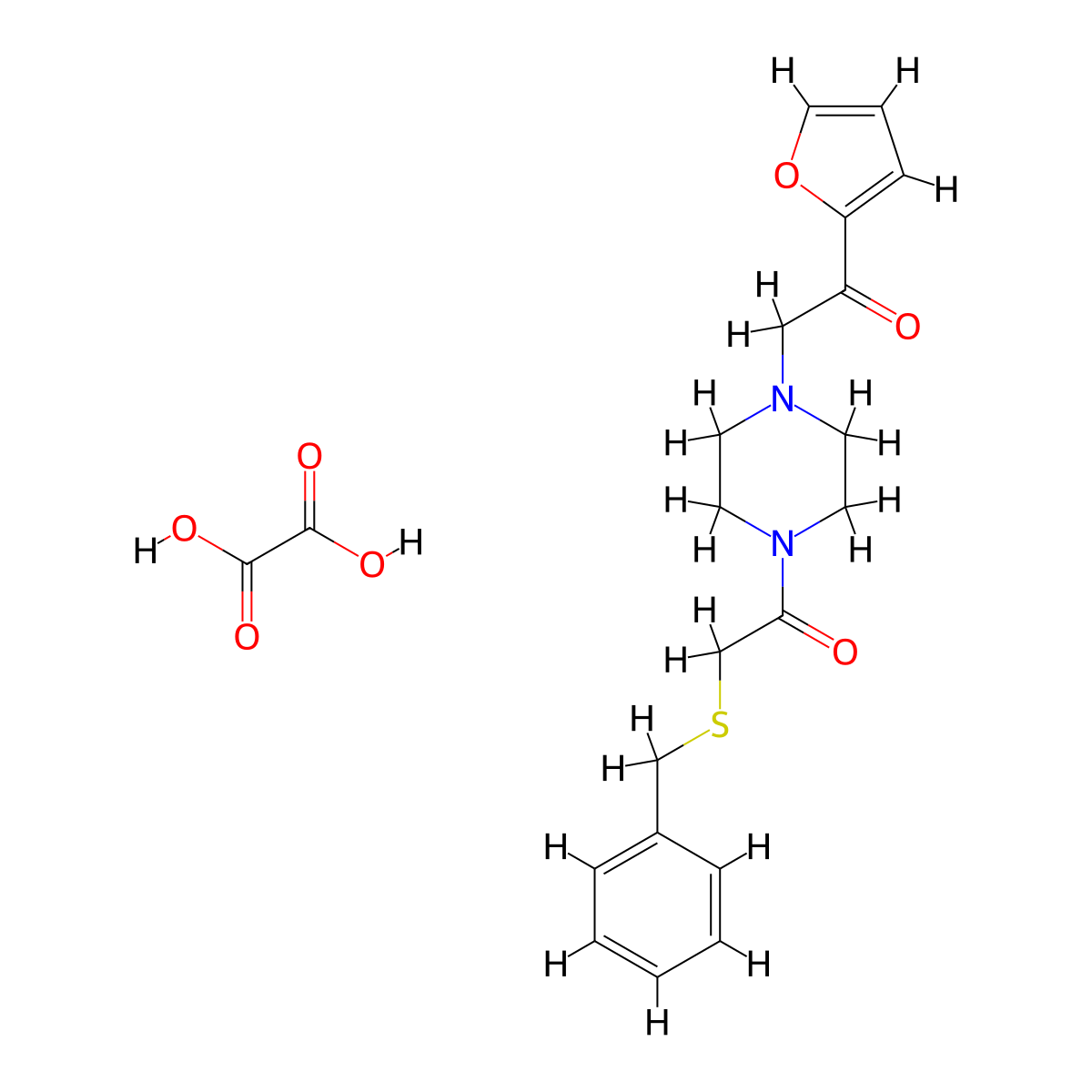 2-(Benzylthio)-1-(4-(2-(furan-2-yl)-2-oxoethyl)piperazin-1-yl)ethanone oxalate molecular structure, CAS 1351658-29-1