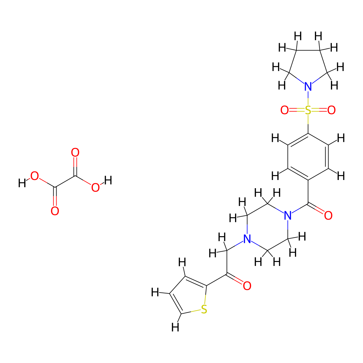 2-(4-(4-(Pyrrolidin-1-ylsulfonyl)benzoyl)piperazin-1-yl)-1-(thiophen-2-yl)ethanone oxalate molecular structure, CAS 1351658-33-7