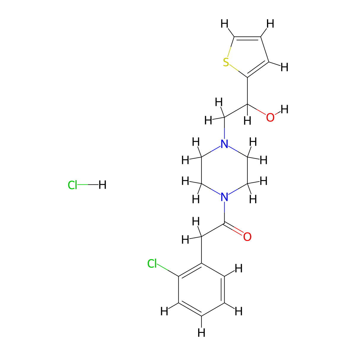2-(2-Chlorophenyl)-1-(4-(2-hydroxy-2-(thiophen-2-yl)ethyl)piperazin-1-yl)ethanone hydrochloride molecular structure, CAS 1351658-42-8