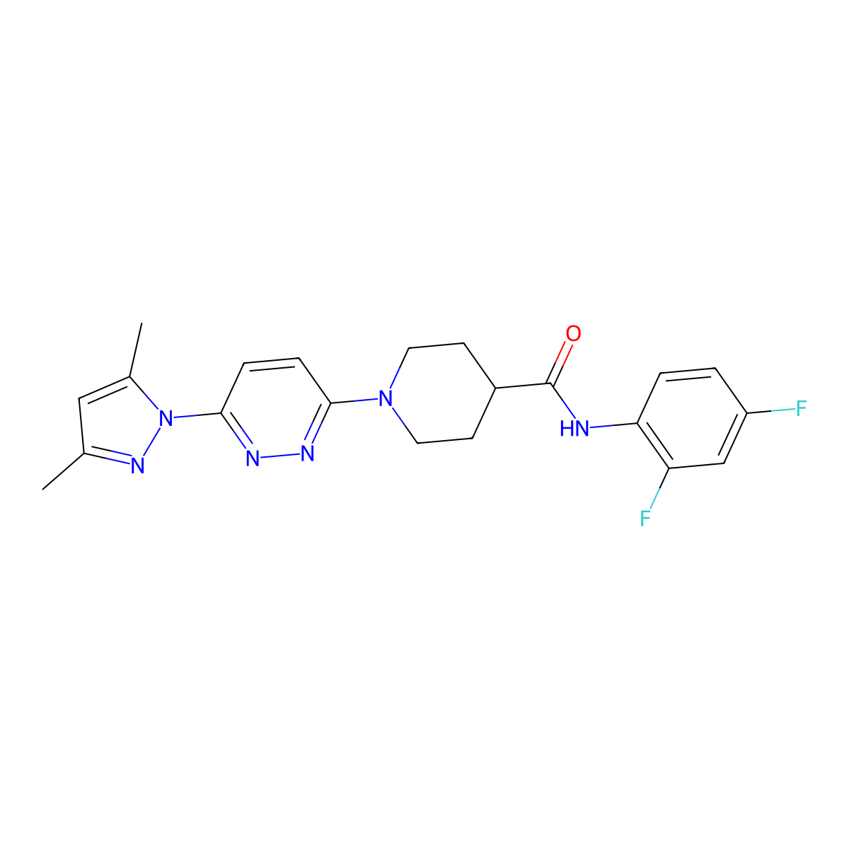 N-(2,4-difluorophenyl)-1-(6-(3,5-dimethyl-1H-pyrazol-1-yl)pyridazin-3-yl)piperidine-4-carboxamide molecular structure, CAS 1351658-43-9