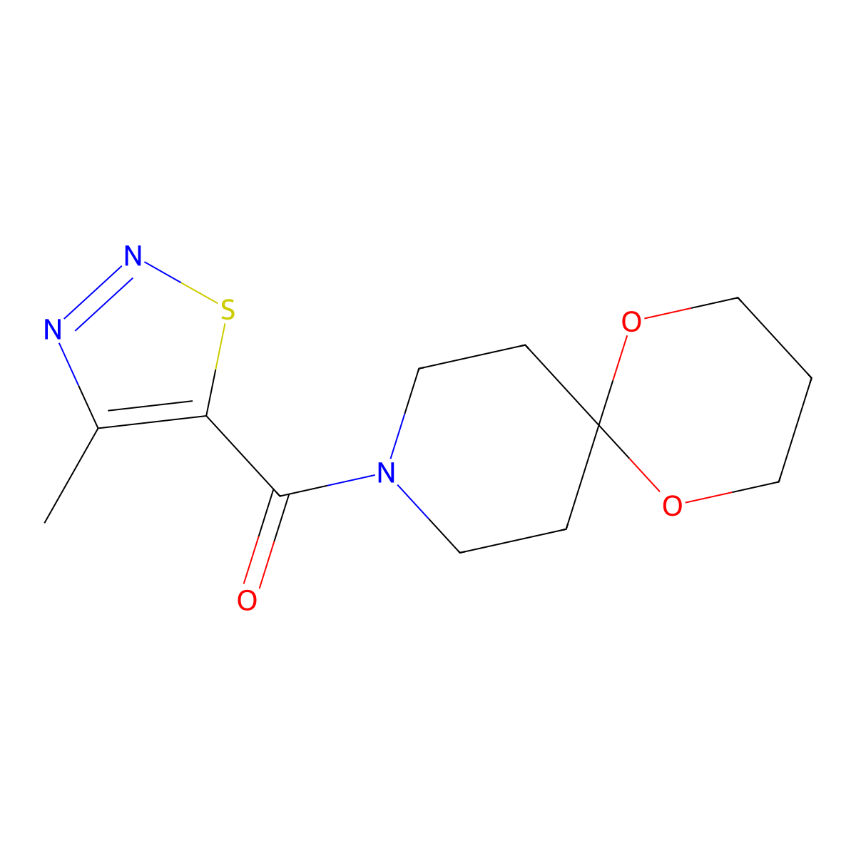 (4-Methyl-1,2,3-thiadiazol-5-yl)(1,5-dioxa-9-azaspiro[5.5]undecan-9-yl)methanone molecular structure, CAS 1351658-46-2
