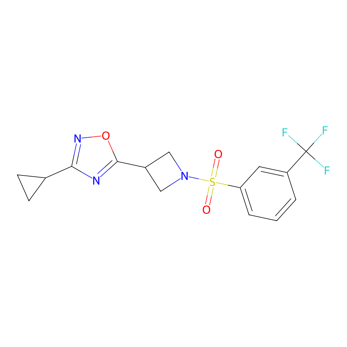 3-Cyclopropyl-5-(1-((3-(trifluoromethyl)phenyl)sulfonyl)azetidin-3-yl)-1,2,4-oxadiazole molecular structure, CAS 1351658-47-3