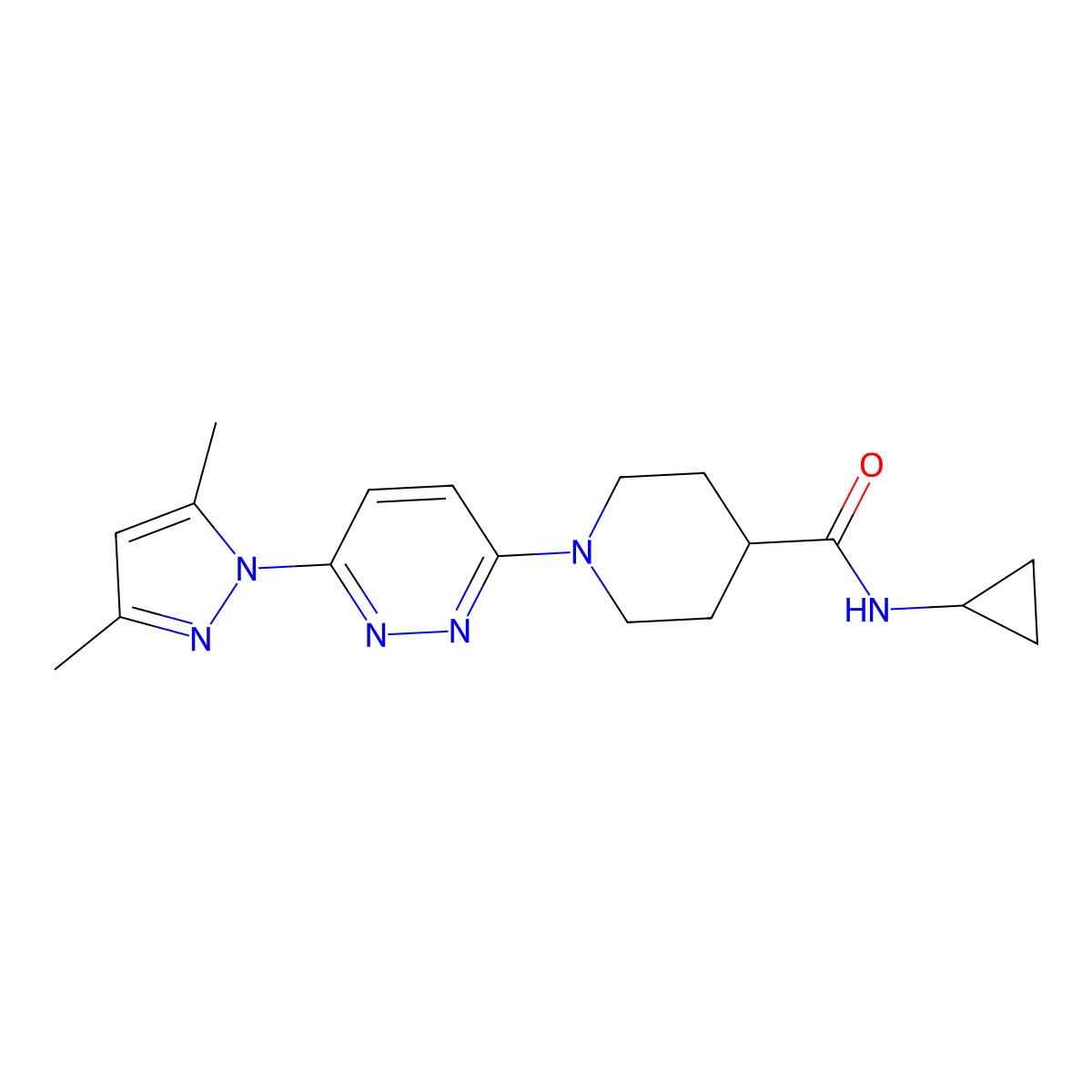 N-cyclopropyl-1-[6-(3,5-dimethyl-1H-pyrazol-1-yl)pyridazin-3-yl]piperidine-4-carboxamide molecular structure, CAS 1351658-49-5