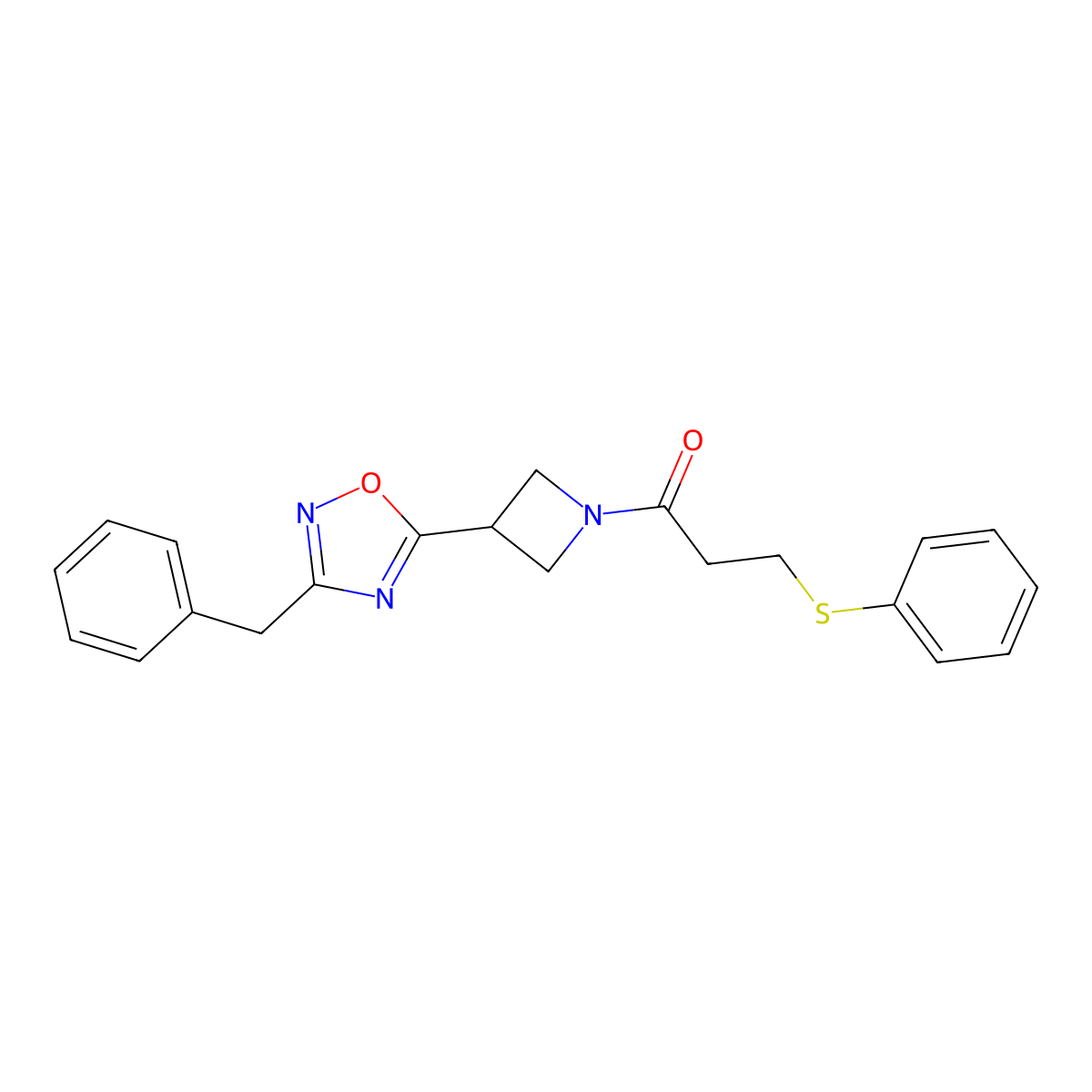 1-(3-(3-Benzyl-1,2,4-oxadiazol-5-yl)azetidin-1-yl)-3-(phenylthio)propan-1-one molecular structure, CAS 1351658-50-8