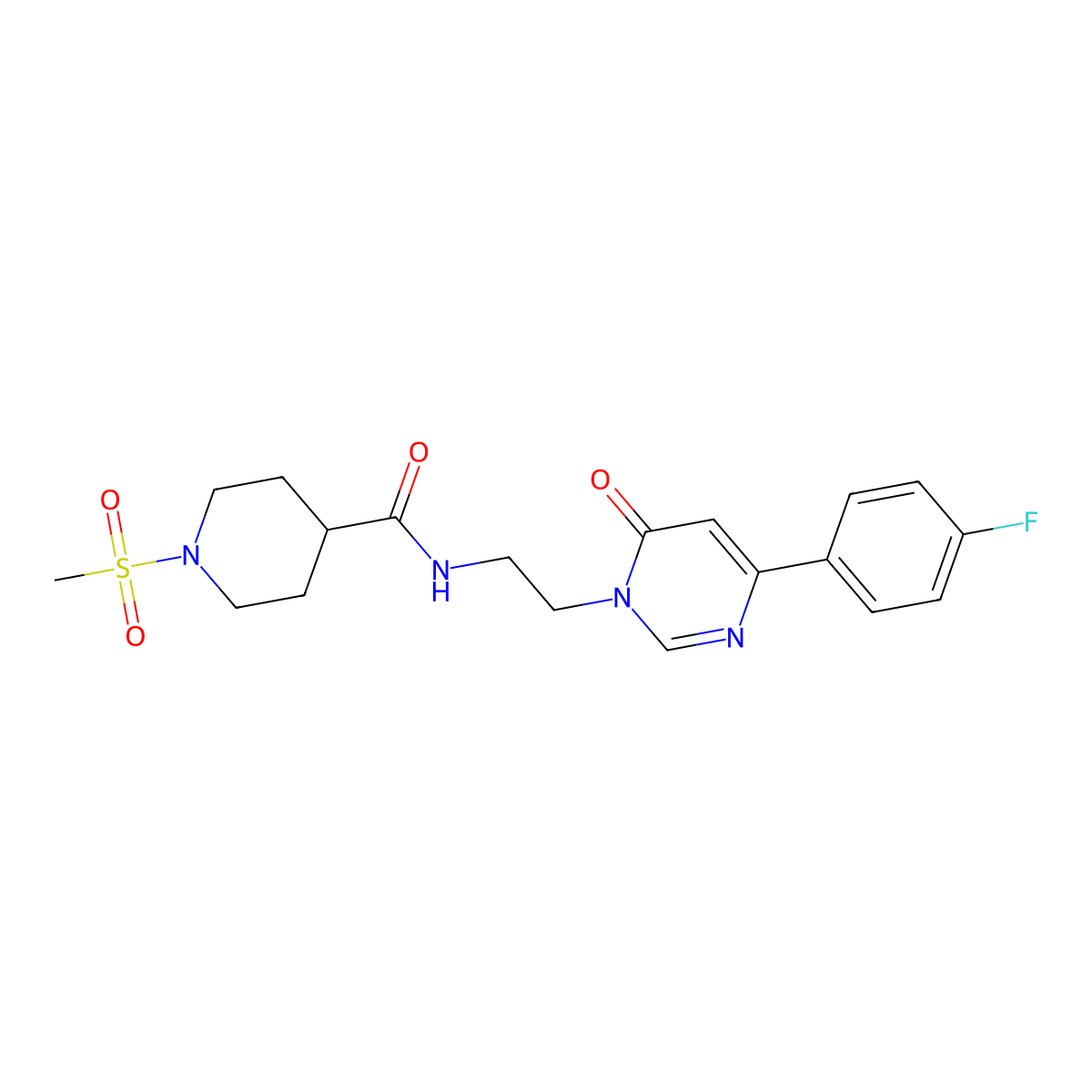 N-(2-(4-(4-fluorophenyl)-6-oxopyrimidin-1(6H)-yl)ethyl)-1-(methylsulfonyl)piperidine-4-carboxamide molecular structure, CAS 1351658-52-0