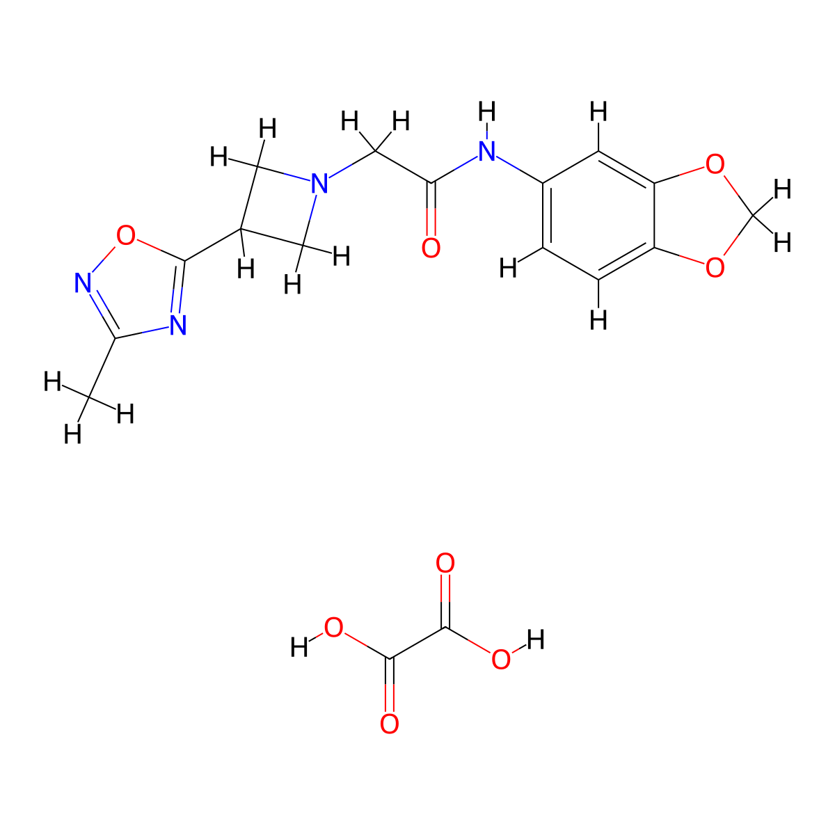 N-(benzo[d][1,3]dioxol-5-yl)-2-(3-(3-methyl-1,2,4-oxadiazol-5-yl)azetidin-1-yl)acetamide oxalate molecular structure, CAS 1351658-53-1