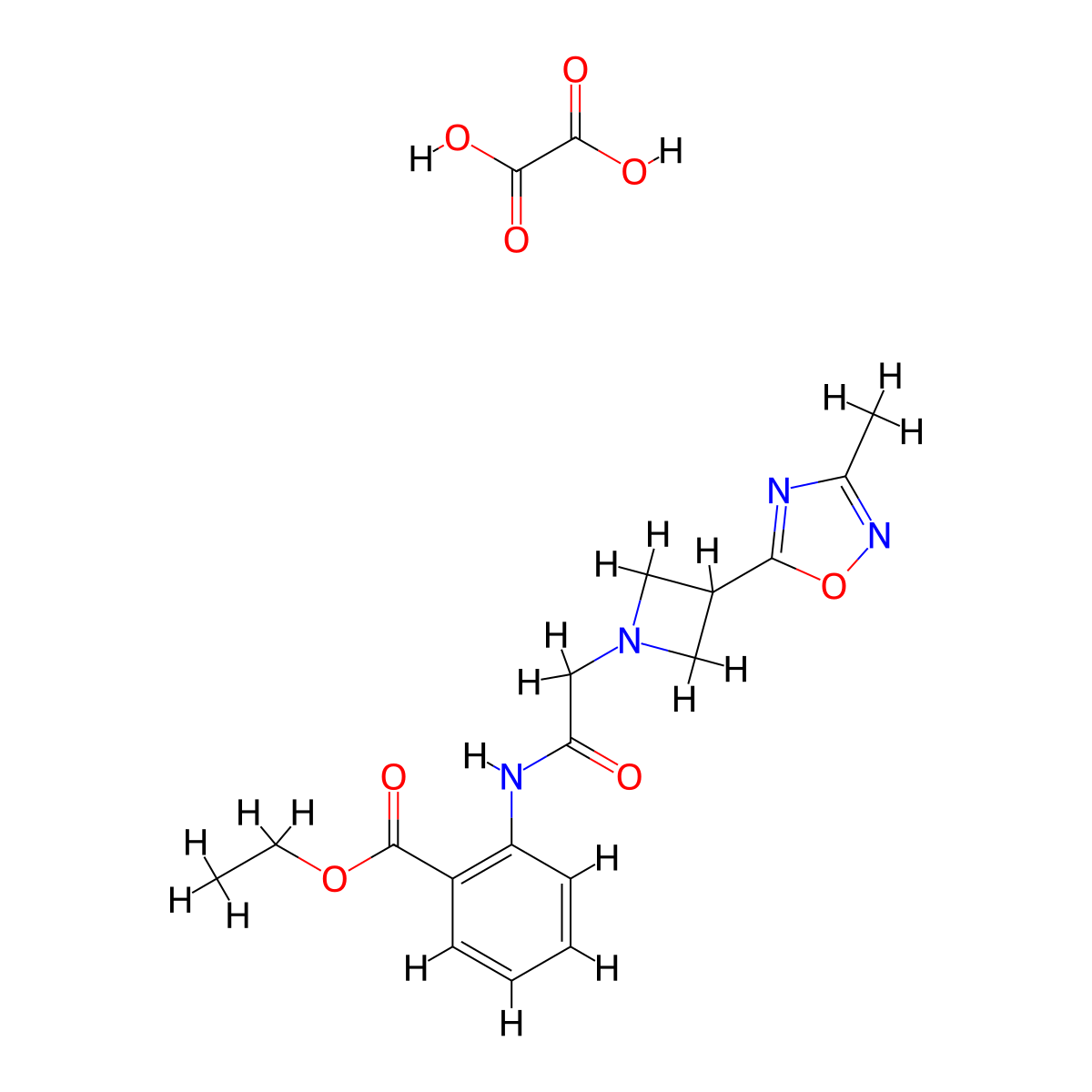 Ethyl 2-(2-(3-(3-methyl-1,2,4-oxadiazol-5-yl)azetidin-1-yl)acetamido)benzoate oxalate molecular structure, CAS 1351658-54-2