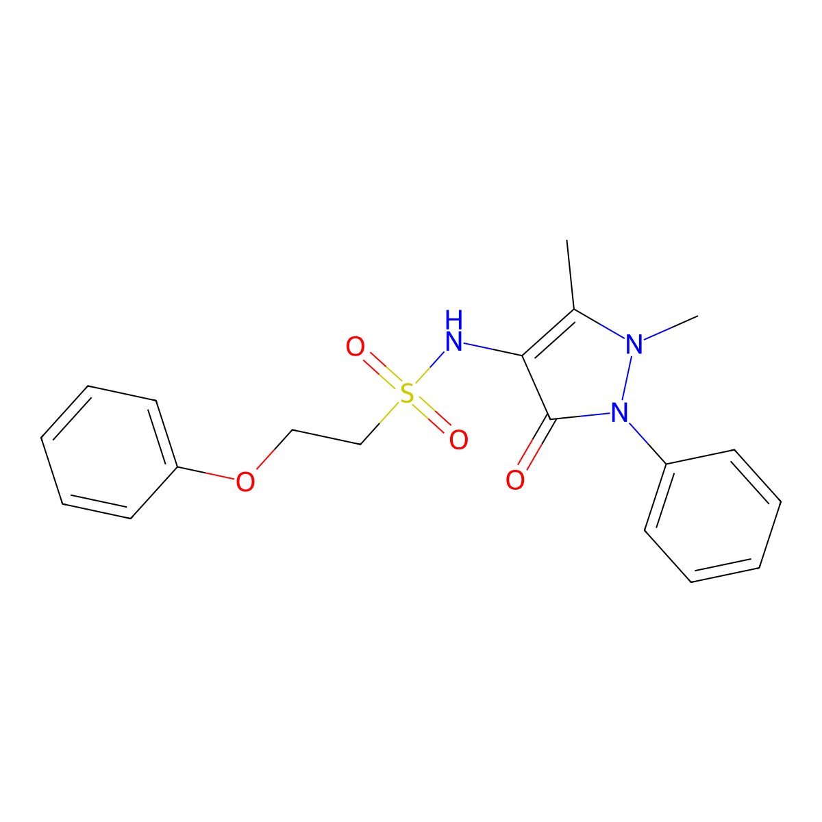 N-(1,5-dimethyl-3-oxo-2-phenyl-2,3-dihydro-1H-pyrazol-4-yl)-2-phenoxyethane-1-sulfonamide molecular structure, CAS 1351658-56-4