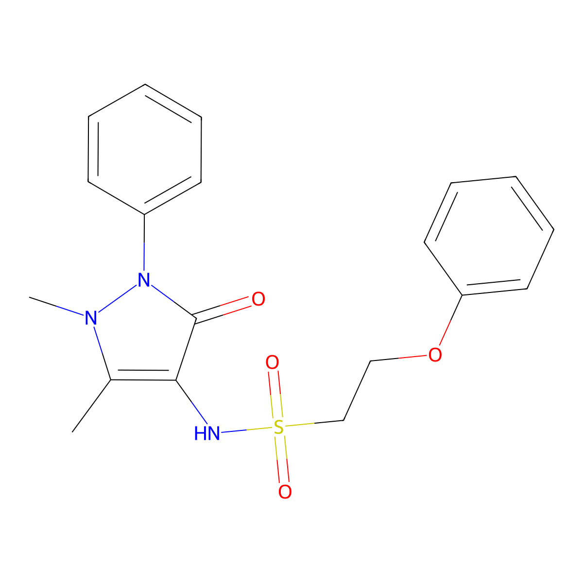 N-(1,5-dimethyl-3-oxo-2-phenyl-2,3-dihydro-1H-pyrazol-4-yl)-2-phenoxyethane-1-sulfonamide molecular structure, CAS 1351658-56-4
