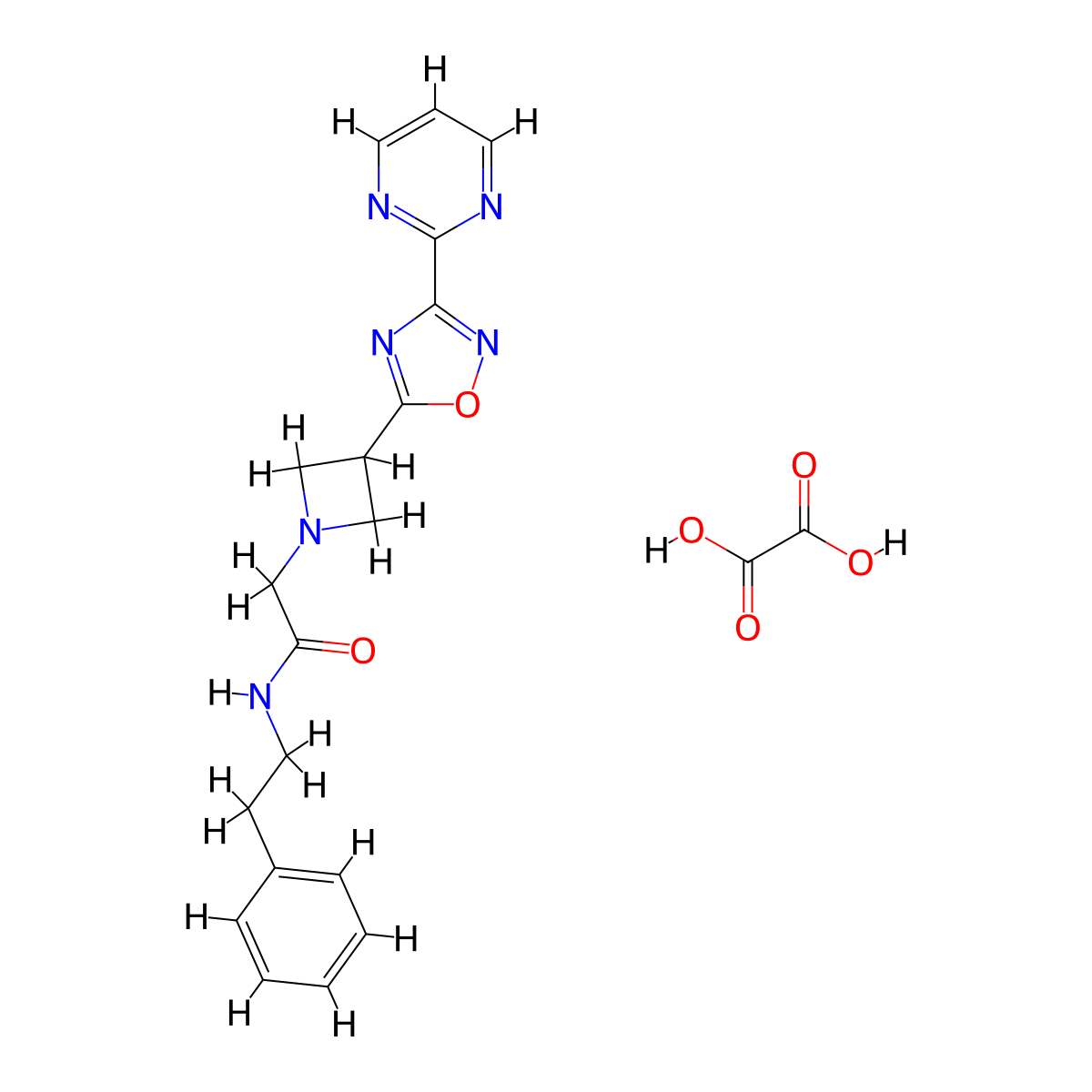 N-phenethyl-2-(3-(3-(pyrimidin-2-yl)-1,2,4-oxadiazol-5-yl)azetidin-1-yl)acetamide oxalate molecular structure, CAS 1351658-62-2
