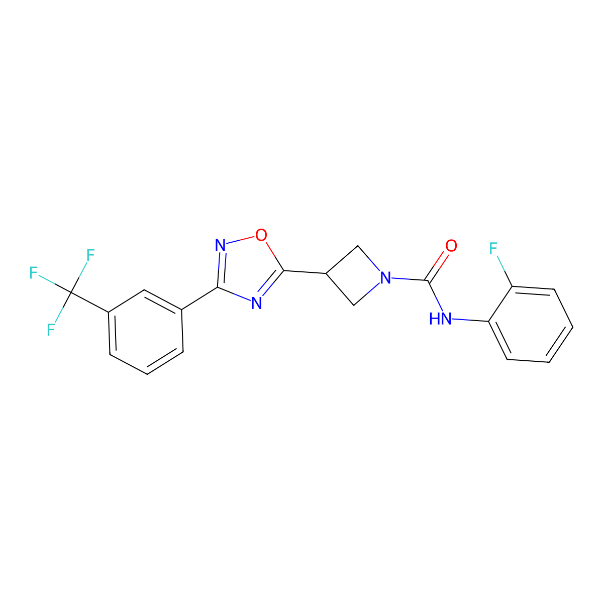 N-(2-fluorophenyl)-3-(3-(3-(trifluoromethyl)phenyl)-1,2,4-oxadiazol-5-yl)azetidine-1-carboxamide molecular structure, CAS 1351658-64-4