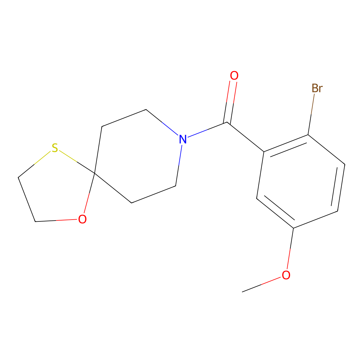 (2-Bromo-5-methoxyphenyl)(1-oxa-4-thia-8-azaspiro[4.5]decan-8-yl)methanone molecular structure, CAS 1351658-65-5