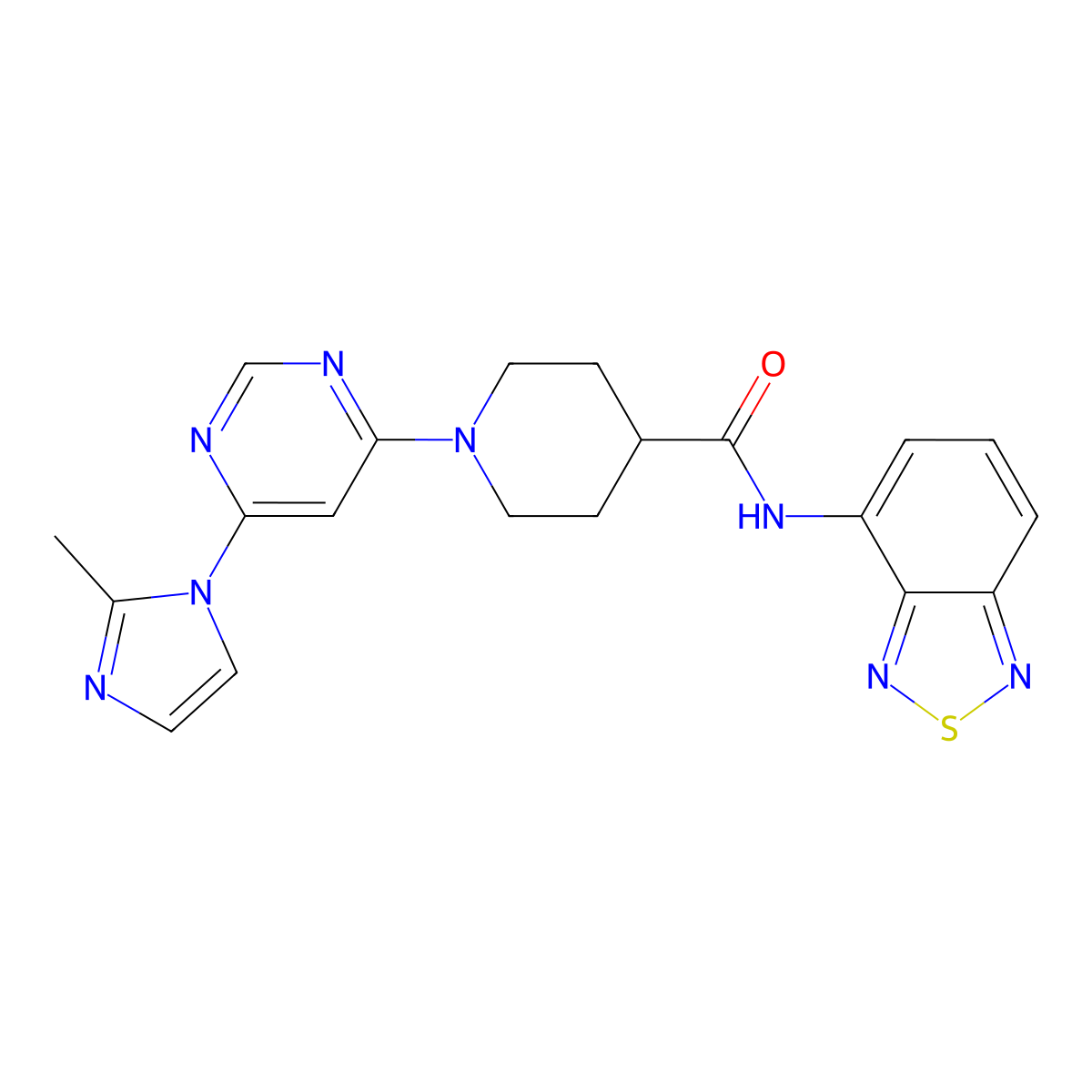N-(benzo[c][1,2,5]thiadiazol-4-yl)-1-(6-(2-methyl-1H-imidazol-1-yl)pyrimidin-4-yl)piperidine-4-carboxamide molecular structure, CAS 1351658-66-6