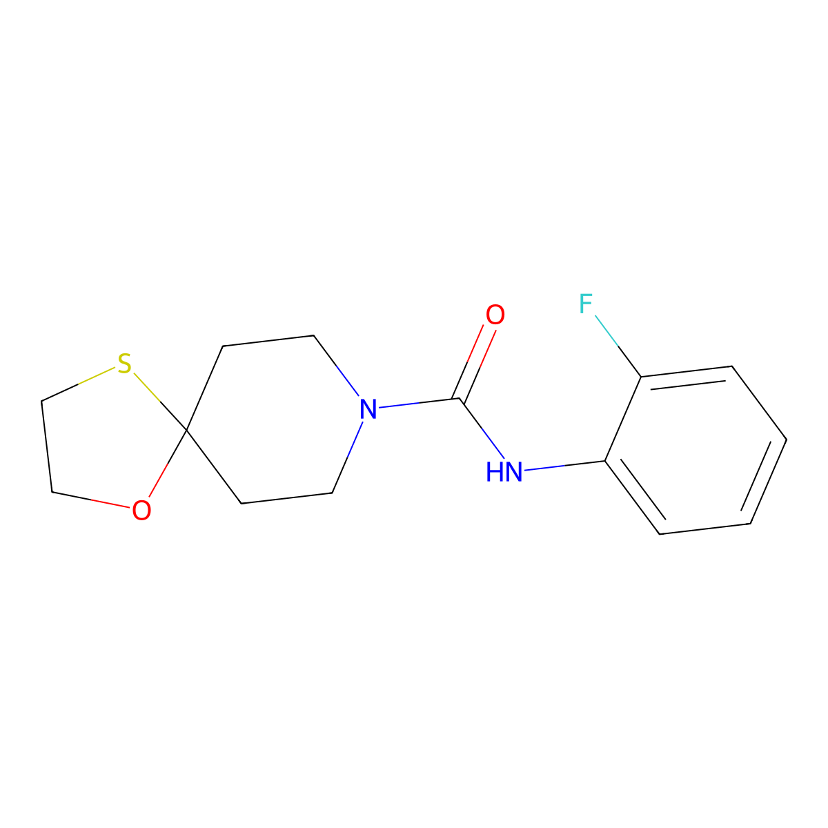 N-(2-fluorophenyl)-1-oxa-4-thia-8-azaspiro[4.5]decane-8-carboxamide molecular structure, CAS 1351658-67-7