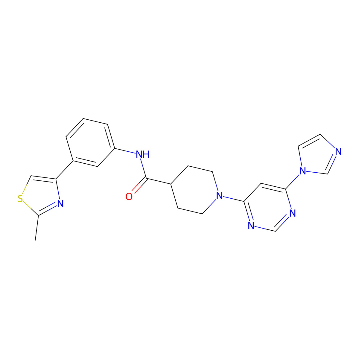 1-(6-(1H-imidazol-1-yl)pyrimidin-4-yl)-N-(3-(2-methylthiazol-4-yl)phenyl)piperidine-4-carboxamide molecular structure, CAS 1351658-70-2