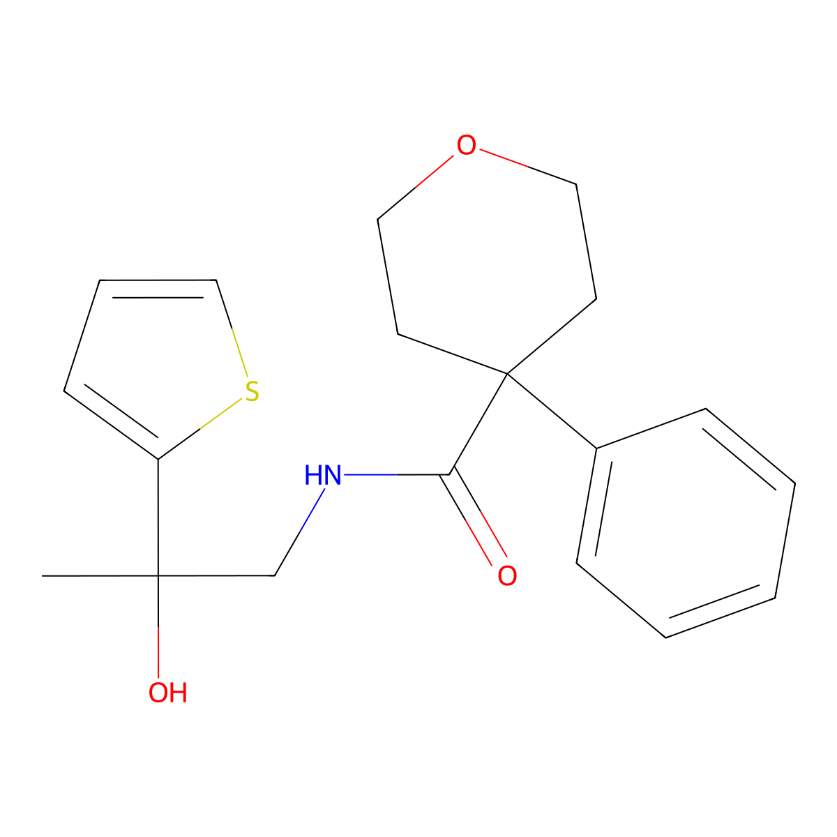 N-(2-hydroxy-2-(thiophen-2-yl)propyl)-4-phenyltetrahydro-2H-pyran-4-carboxamide molecular structure, CAS 1351658-77-9