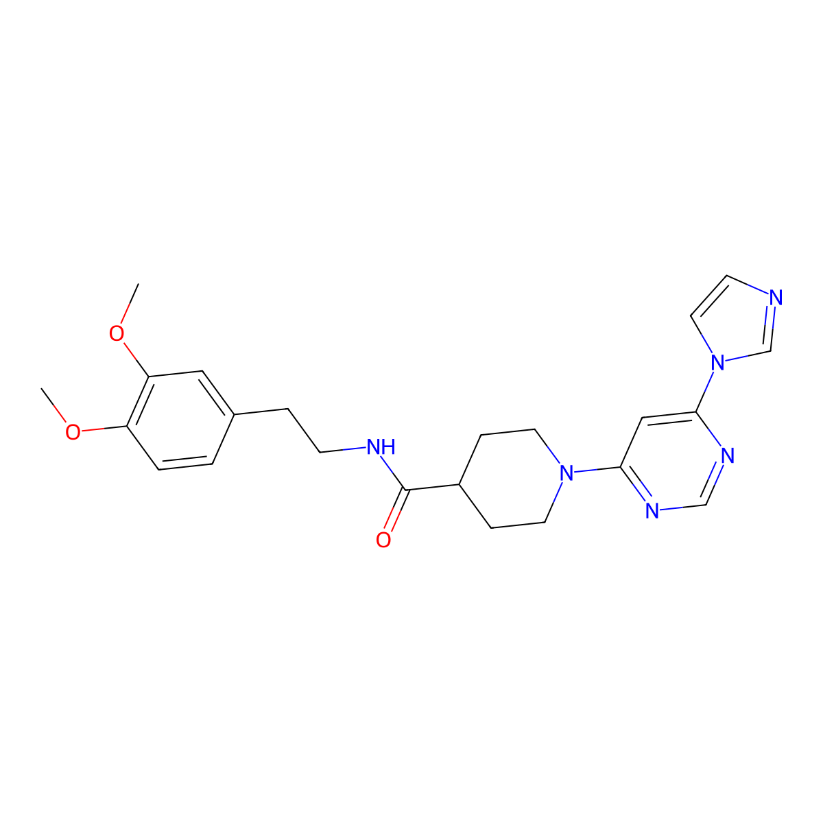 1-(6-(1H-imidazol-1-yl)pyrimidin-4-yl)-N-(3,4-dimethoxyphenethyl)piperidine-4-carboxamide molecular structure, CAS 1351658-78-0