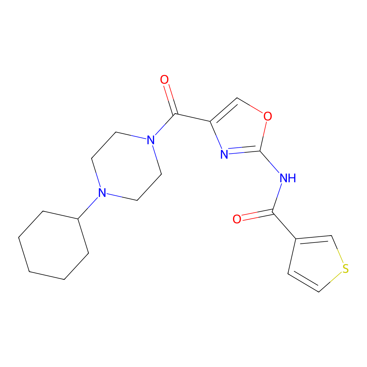 N-(4-(4-cyclohexylpiperazine-1-carbonyl)oxazol-2-yl)thiophene-3-carboxamide molecular structure, CAS 1351658-80-4