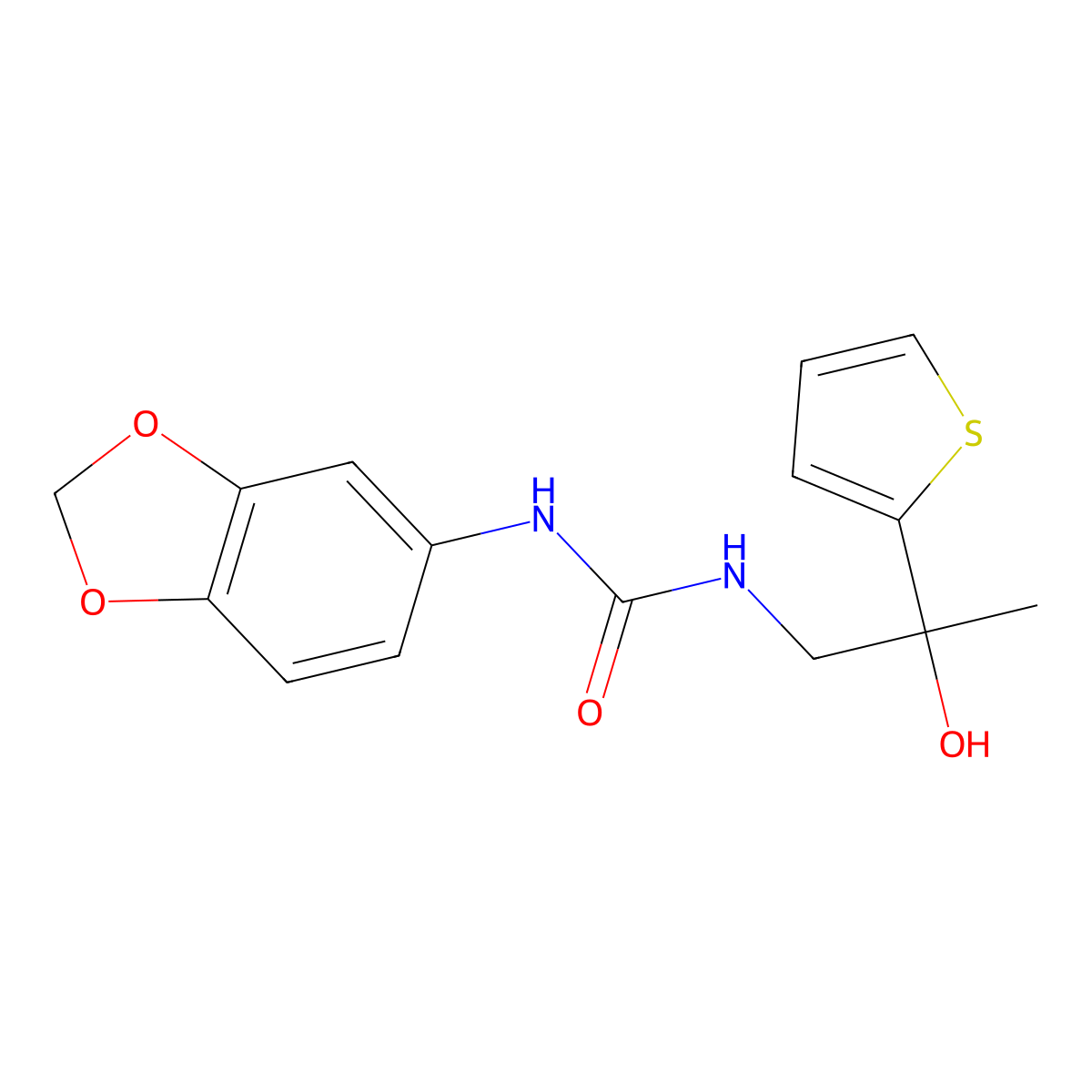 1-(Benzo[d][1,3]dioxol-5-yl)-3-(2-hydroxy-2-(thiophen-2-yl)propyl)urea molecular structure, CAS 1351658-86-0