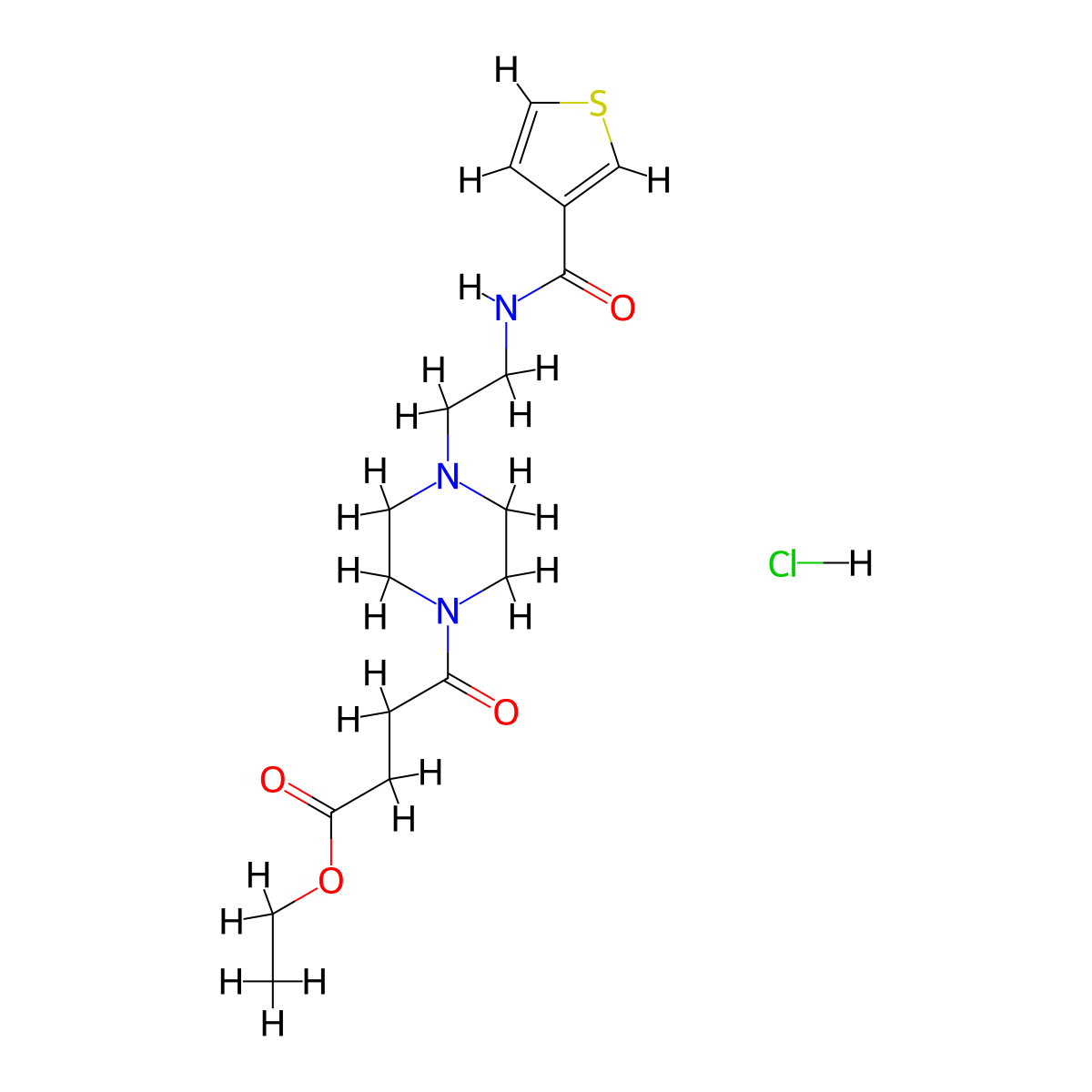 Ethyl 4-oxo-4-(4-(2-(thiophene-3-carboxamido)ethyl)piperazin-1-yl)butanoate hydrochloride molecular structure, CAS 1351658-90-6