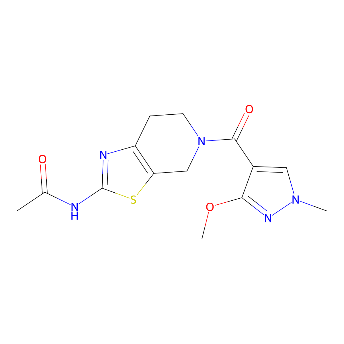 N-(5-(3-methoxy-1-methyl-1H-pyrazole-4-carbonyl)-4,5,6,7-tetrahydrothiazolo[5,4-c]pyridin-2-yl)acetamide molecular structure, CAS 1351658-94-0