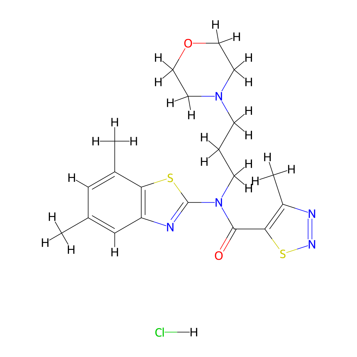 N-(5,7-dimethylbenzo[d]thiazol-2-yl)-4-methyl-N-(3-morpholinopropyl)-1,2,3-thiadiazole-5-carboxamide hydrochloride molecular structure, CAS 1351658-97-3