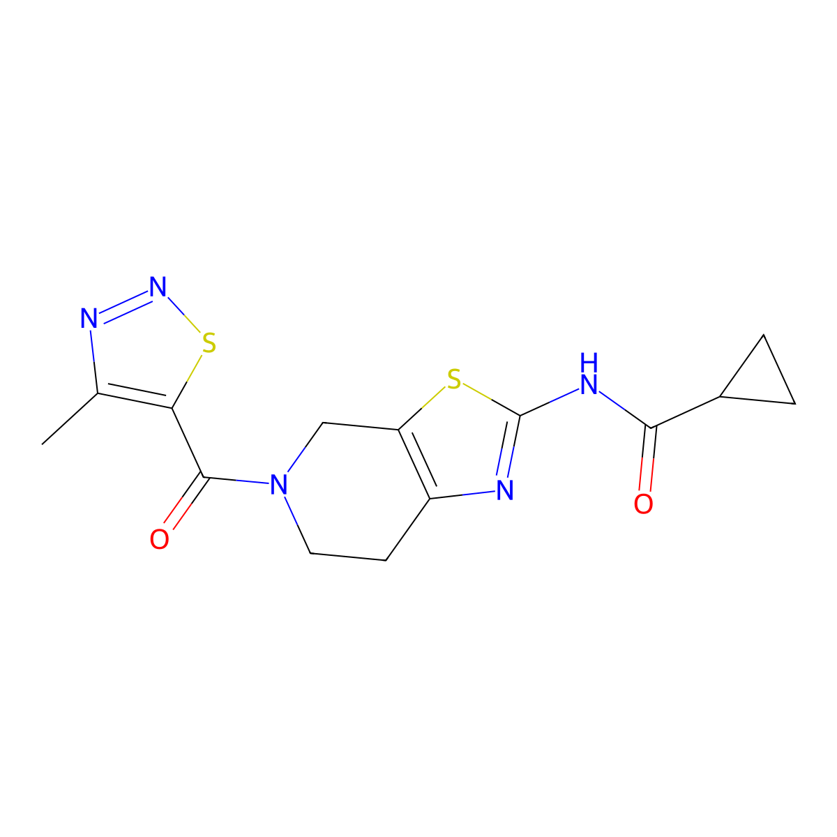Cyclopropanecarboxamide, N-[4,5,6,7-tetrahydro-5-[(4-methyl-1,2,3-thiadiazol-5-yl)carbonyl]thiazolo[5,4-c]pyridin-2-yl]- molecular structure, CAS 1351659-01-2