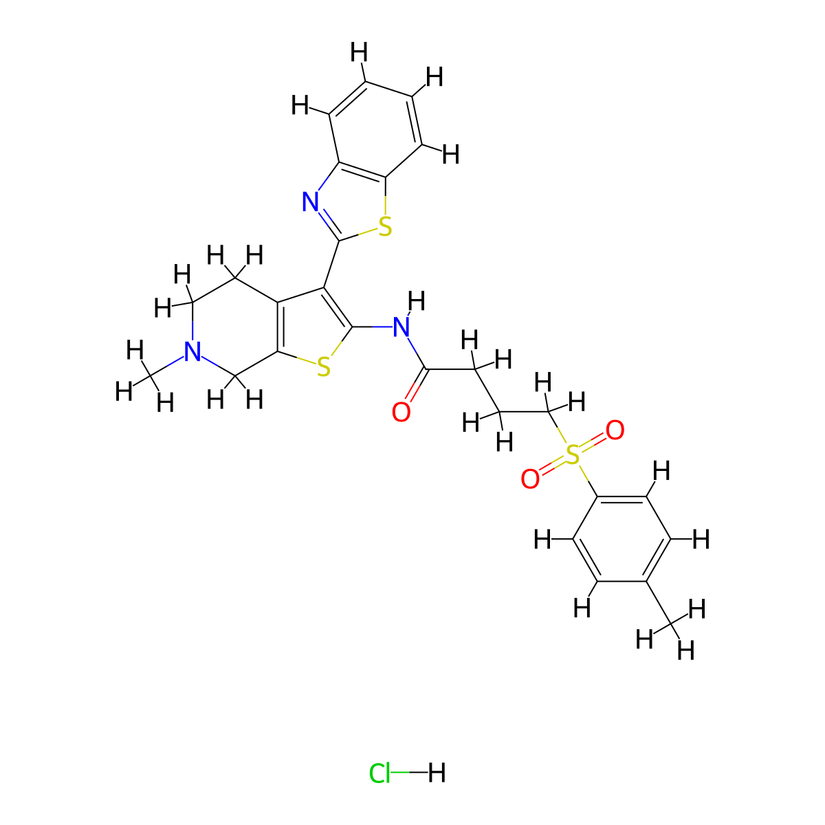 N-(3-(benzo[d]thiazol-2-yl)-6-methyl-4,5,6,7-tetrahydrothieno[2,3-c]pyridin-2-yl)-4-tosylbutanamide hydrochloride molecular structure, CAS 1351659-02-3