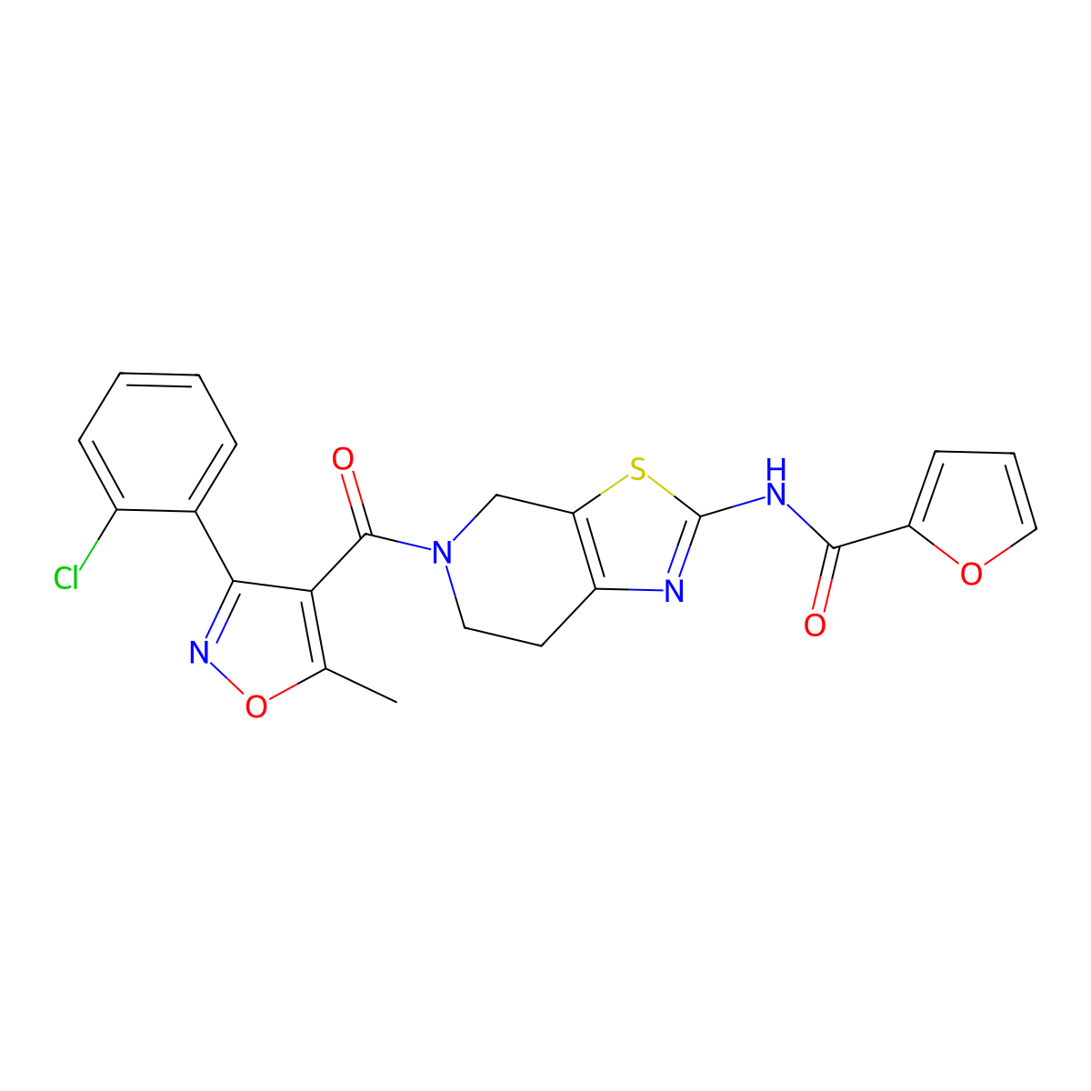 N-(5-(3-(2-chlorophenyl)-5-methylisoxazole-4-carbonyl)-4,5,6,7-tetrahydrothiazolo[5,4-c]pyridin-2-yl)furan-2-carboxamide molecular structure, CAS 1351659-08-9