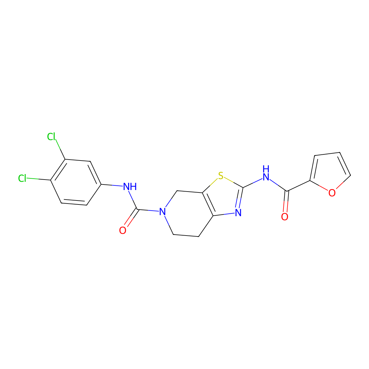 N-(3,4-dichlorophenyl)-2-(furan-2-carboxamido)-6,7-dihydrothiazolo[5,4-c]pyridine-5(4H)-carboxamide molecular structure, CAS 1351659-10-3