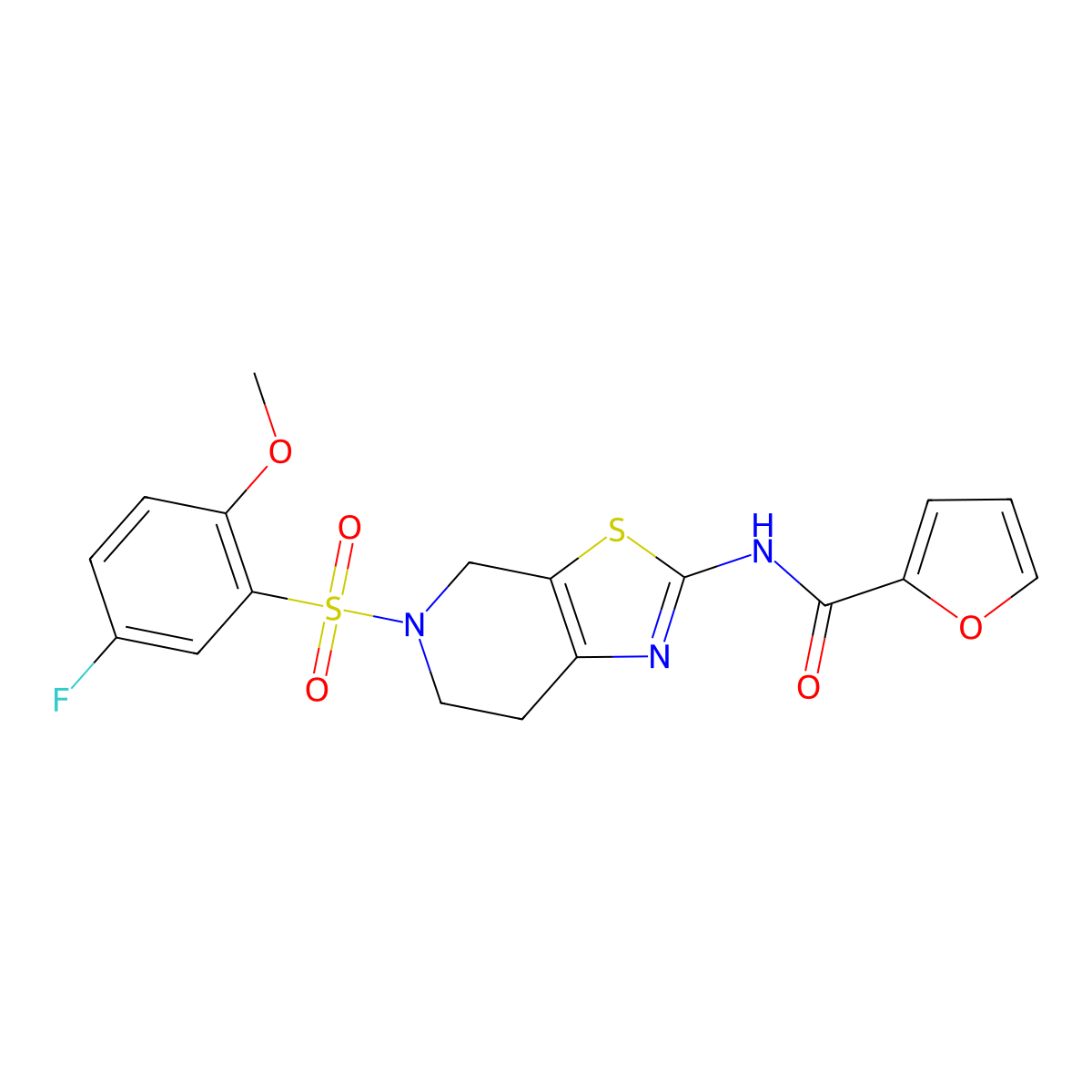 N-(5-((5-fluoro-2-methoxyphenyl)sulfonyl)-4,5,6,7-tetrahydrothiazolo[5,4-c]pyridin-2-yl)furan-2-carboxamide molecular structure, CAS 1351659-14-7