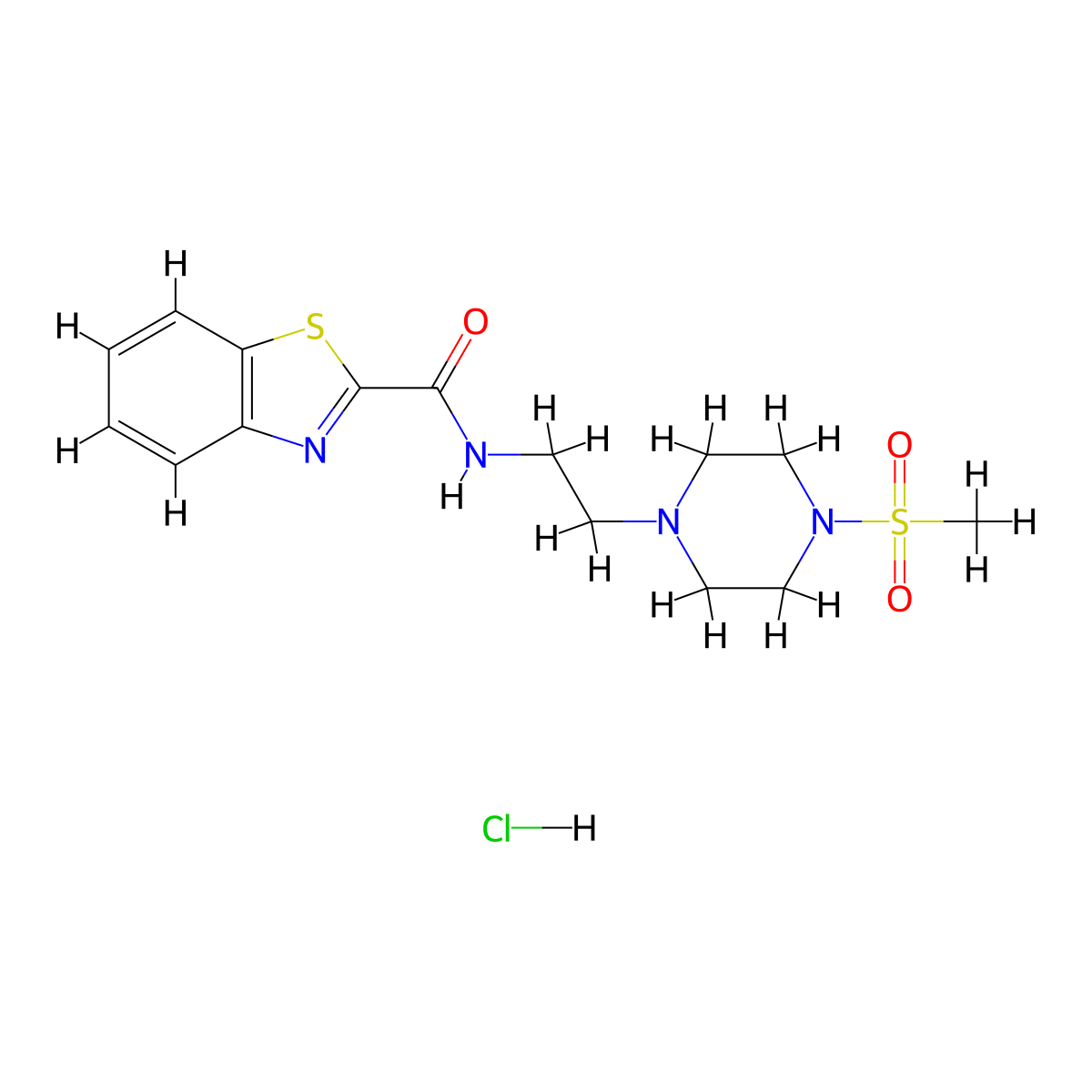 N-(2-(4-(methylsulfonyl)piperazin-1-yl)ethyl)benzo[d]thiazole-2-carboxamide hydrochloride molecular structure, CAS 1351659-29-4