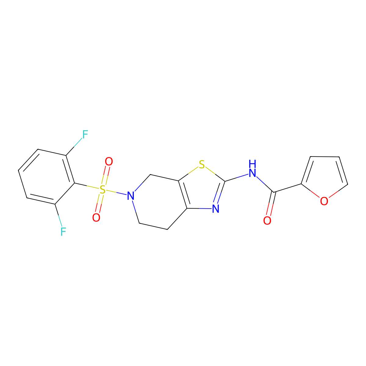 N-(5-((2,6-difluorophenyl)sulfonyl)-4,5,6,7-tetrahydrothiazolo[5,4-c]pyridin-2-yl)furan-2-carboxamide molecular structure, CAS 1351659-35-2