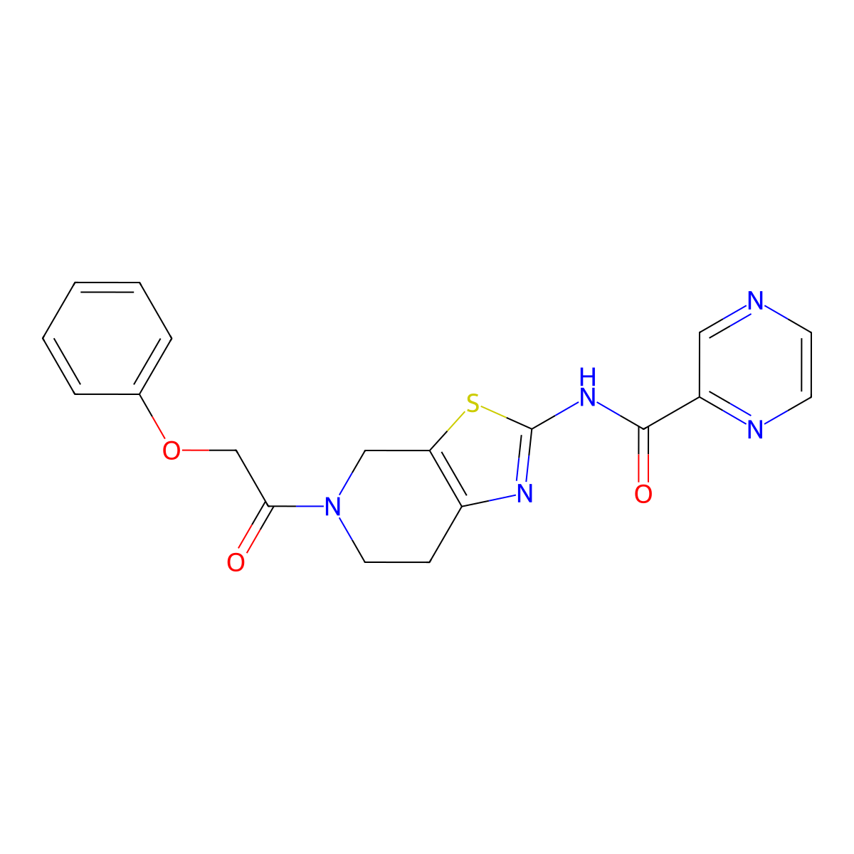 N-(5-(2-phenoxyacetyl)-4,5,6,7-tetrahydrothiazolo[5,4-c]pyridin-2-yl)pyrazine-2-carboxamide molecular structure, CAS 1351659-44-3