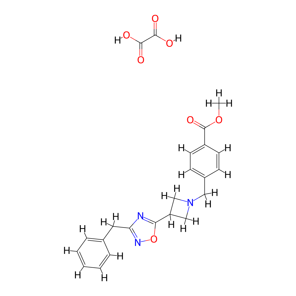 Methyl 4-((3-(3-benzyl-1,2,4-oxadiazol-5-yl)azetidin-1-yl)methyl)benzoate oxalate molecular structure, CAS 1351659-49-8
